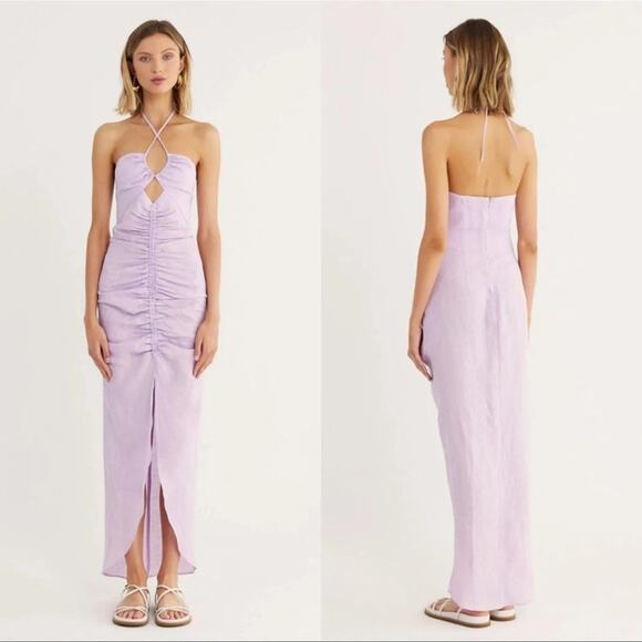 Rumer Revolve NWT 100% Linen Estelle Purple Lilac Halter Maxi Dress Size Small - Picture 4 of 8